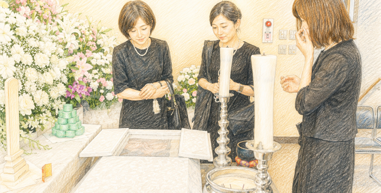 棺を囲む参列者